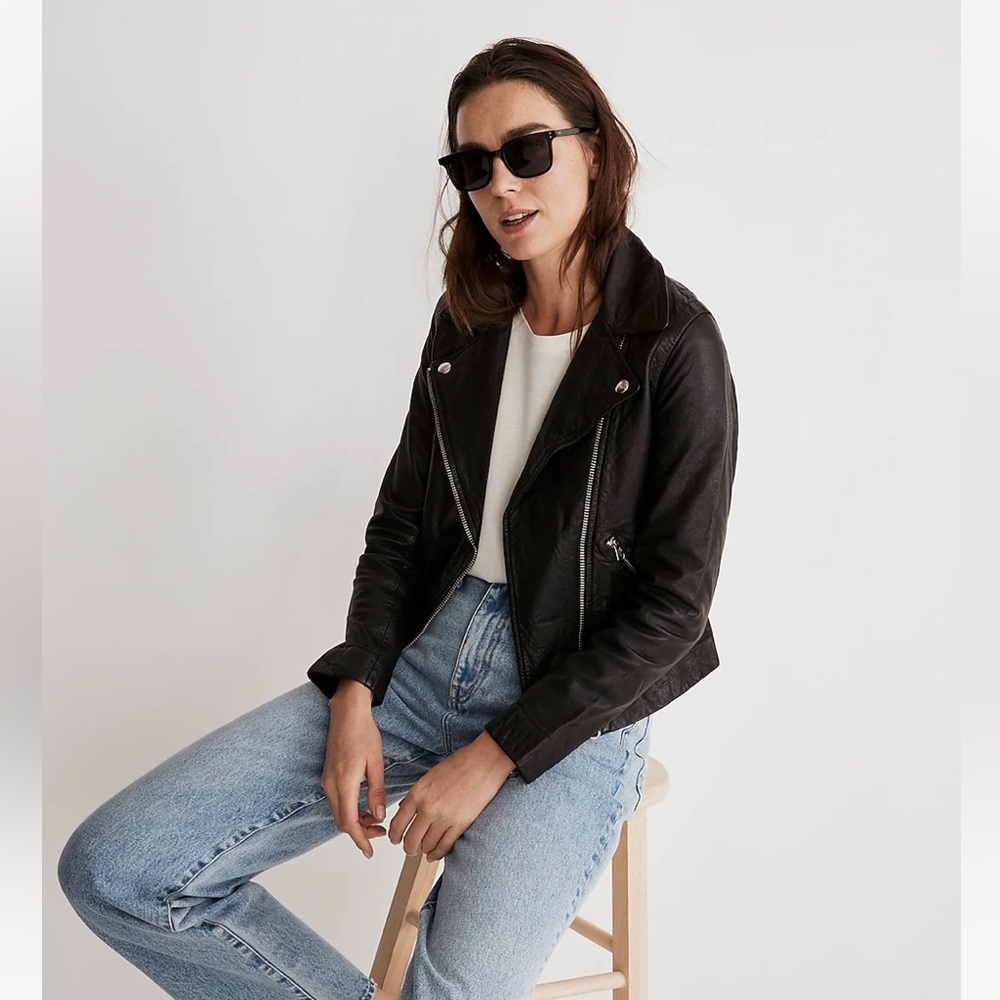NWT! Madewell Washed Leather Motorcycle Jacket (XS) butter soft leather!!! - Picture 3 of 6